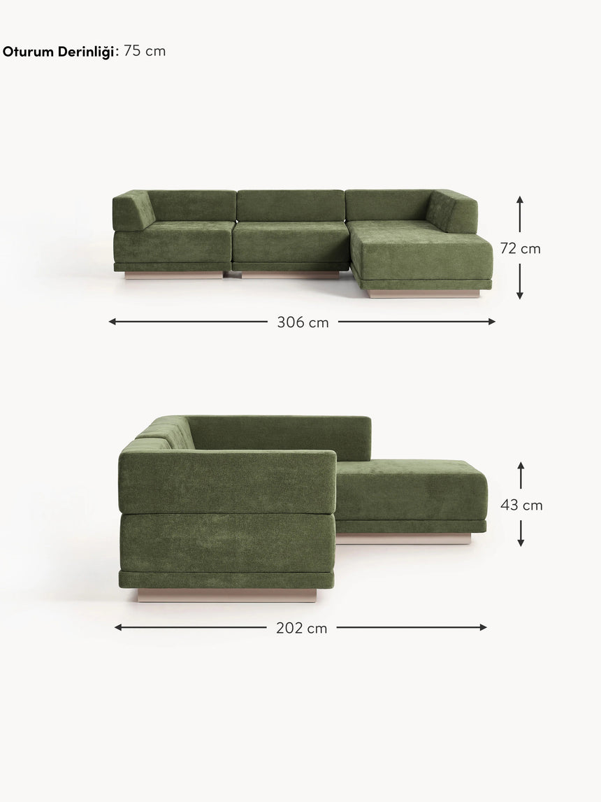 Terim Large Köşe Koltuk Yeşil Dokuma Kumaş