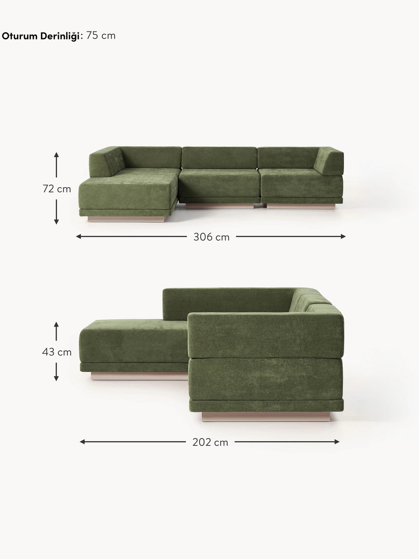 Terim Large Köşe Koltuk Yeşil Dokuma Kumaş