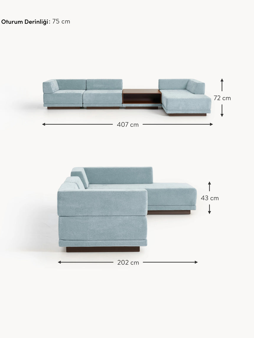 Terim Plus Köşe Koltuk Açık Mavi Dokuma Kumaş