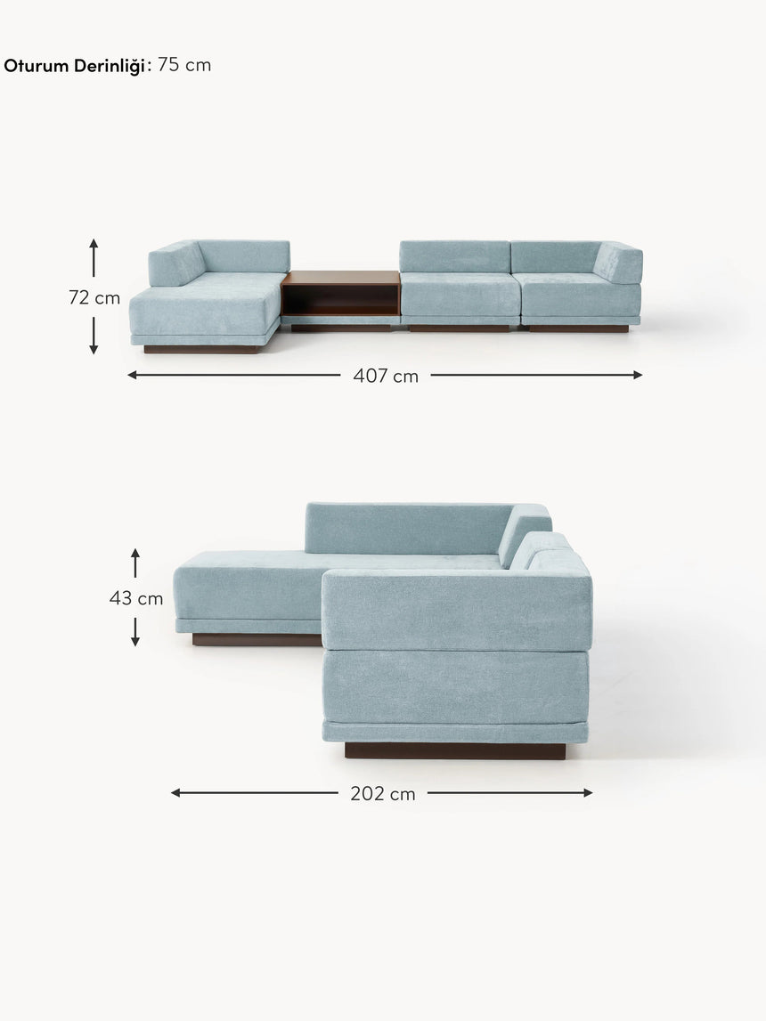 Terim Plus Köşe Koltuk Açık Mavi Dokuma Kumaş