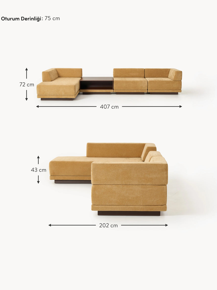 Terim Plus Köşe Koltuk Hardal Sarısı Dokuma Kumaş