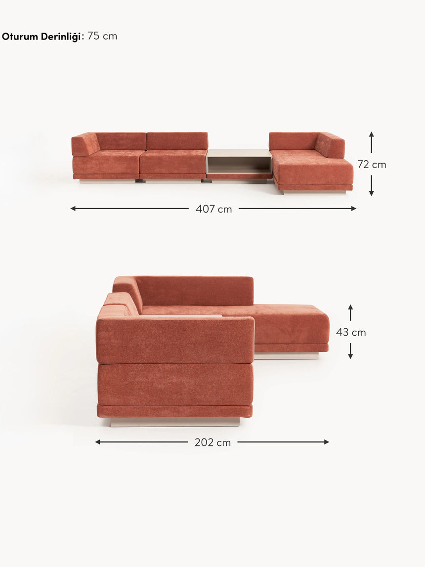 Terim Plus Köşe Koltuk Kırmızı Dokuma Kumaş