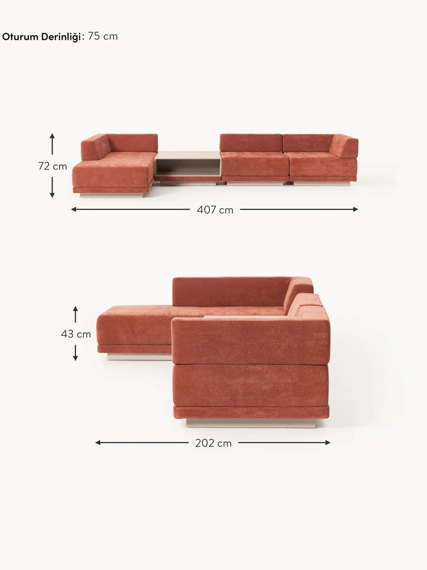 Terim Plus Köşe Koltuk Kırmızı Dokuma Kumaş