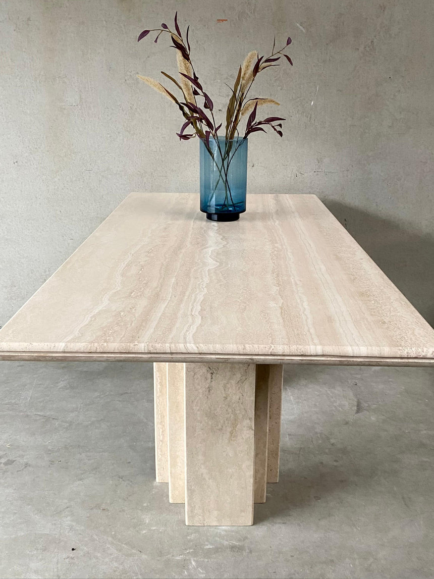 Titus Dikdörtgen Traverten Mermer Yemek Masası