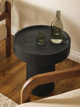 Torku Ahşap Yuvarlak Yan Sehpa Siyah