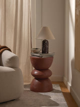 Torna Ahşap Yuvarlak Yan Sehpa Kızıl Kahverengi