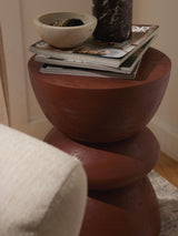 Torna Ahşap Yuvarlak Yan Sehpa Kızıl Kahverengi