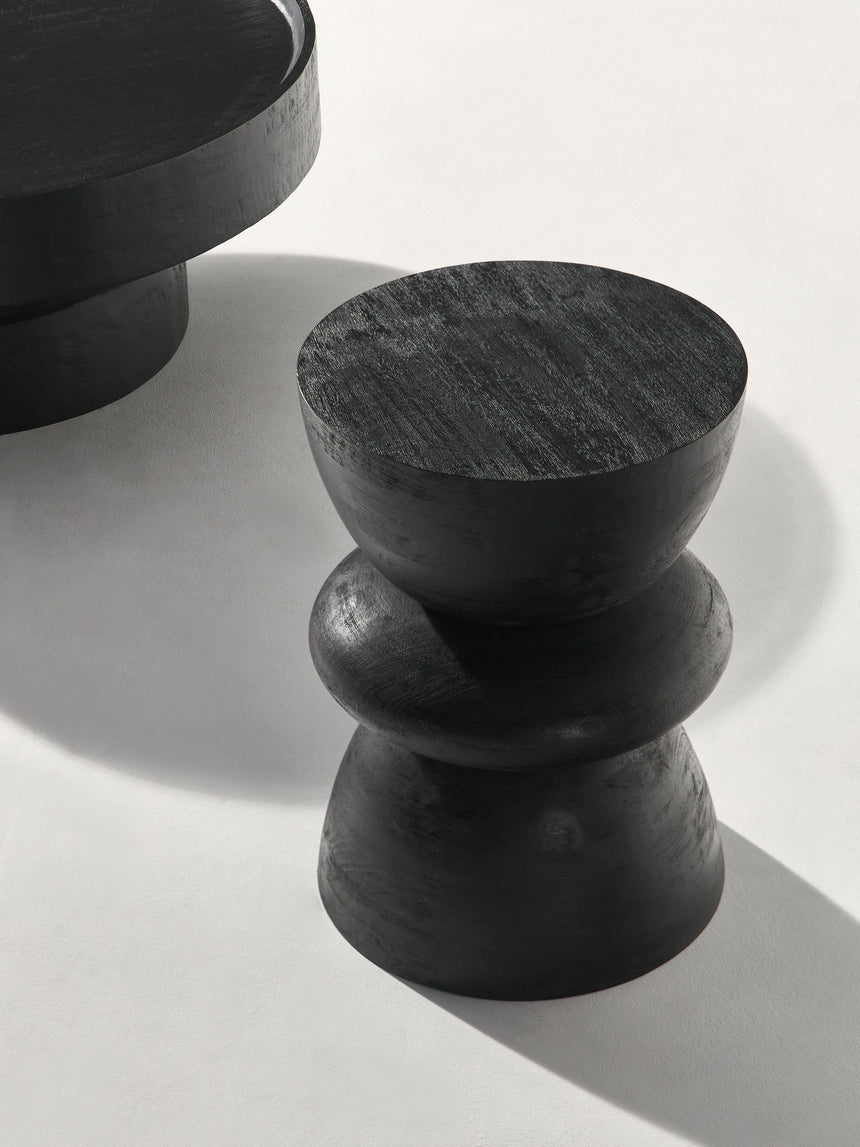 Torna Ahşap Yuvarlak Yan Sehpa Siyah