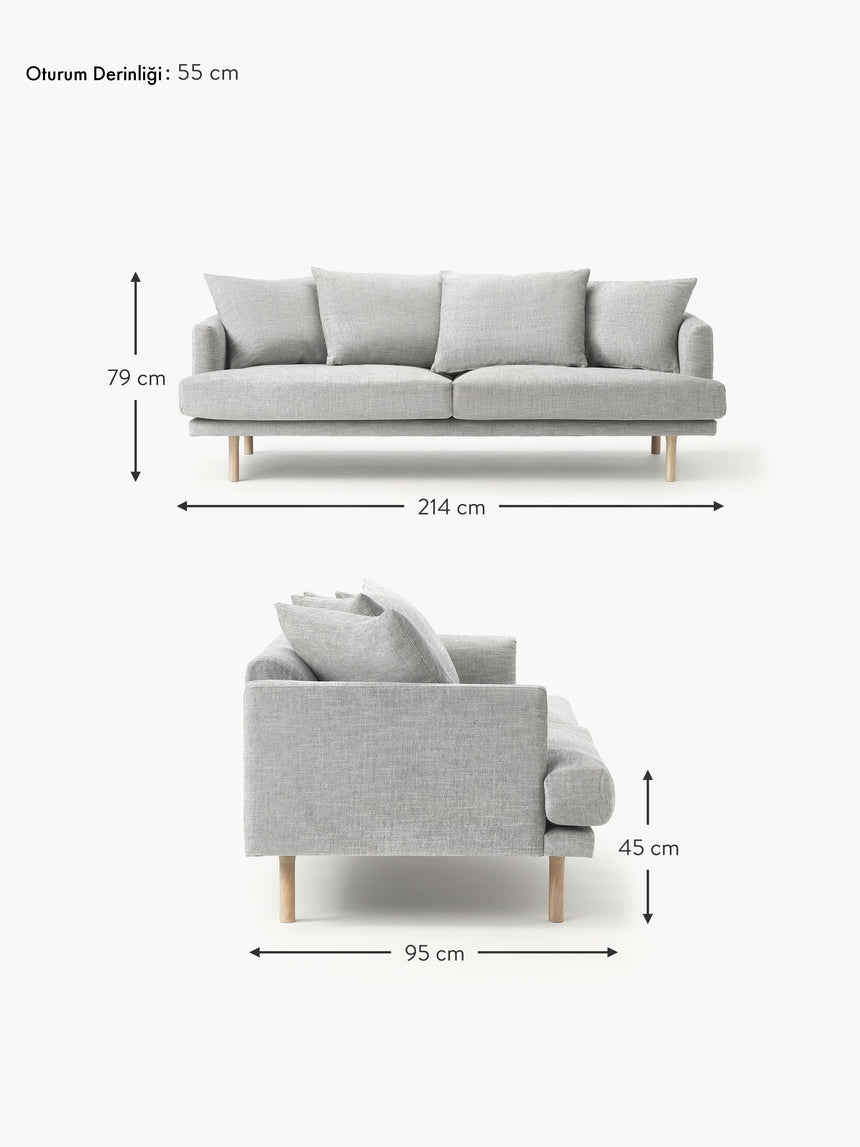 Trilye Üçlü Koltuk Açık Gri