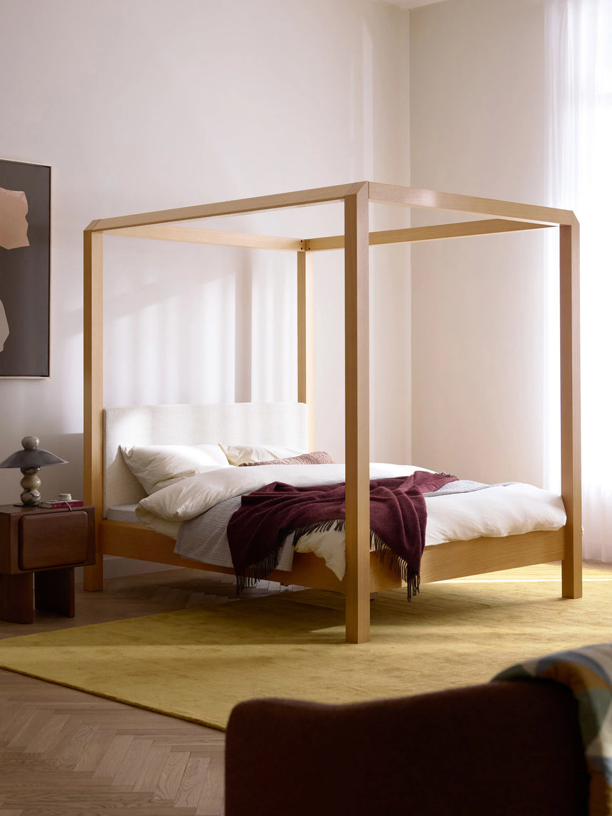 Troy Çift Kişilik Ahşap Kanopi Yatak Meşe