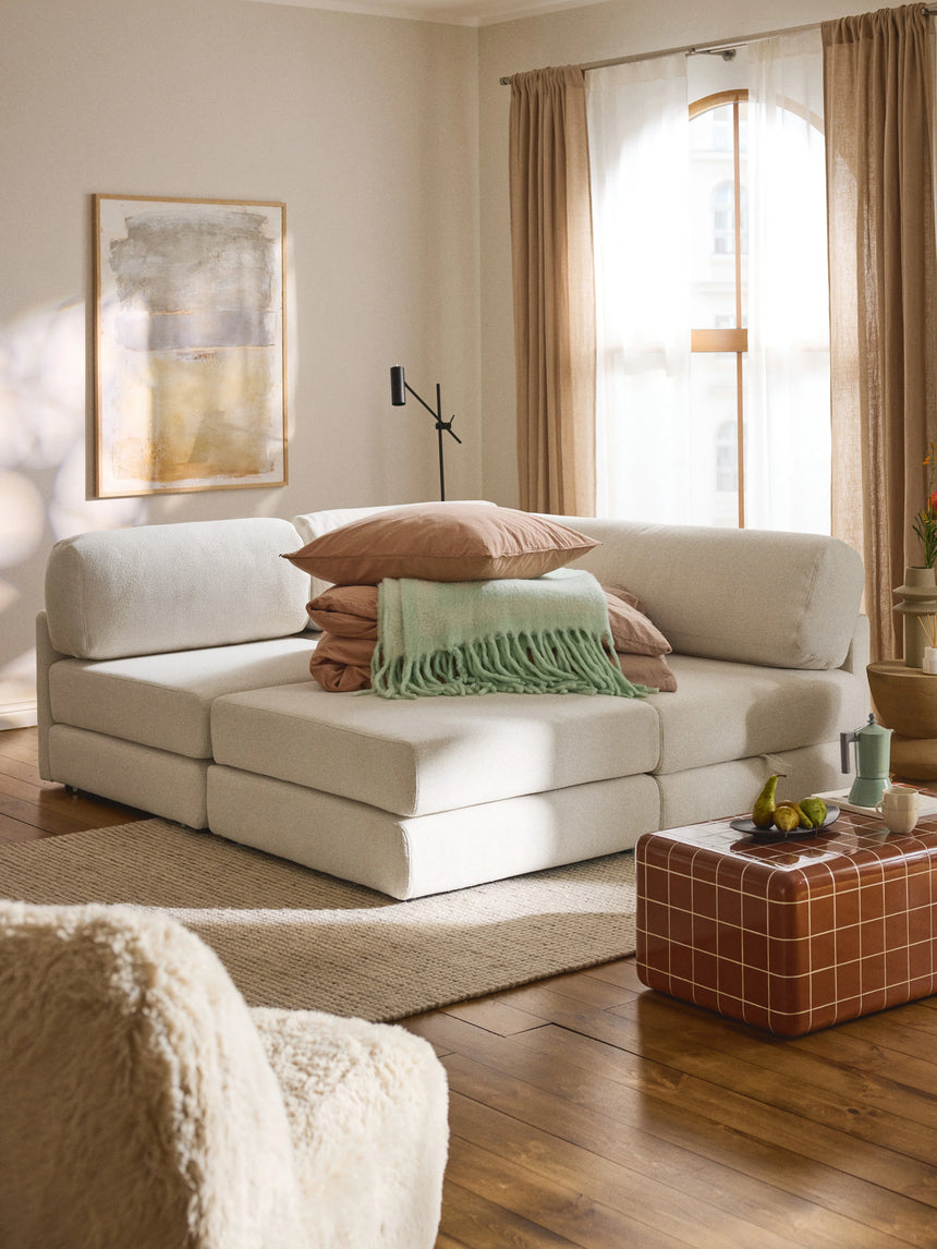 Voys Bazalı Köşe Koltuk Kırık Beyaz Şönil