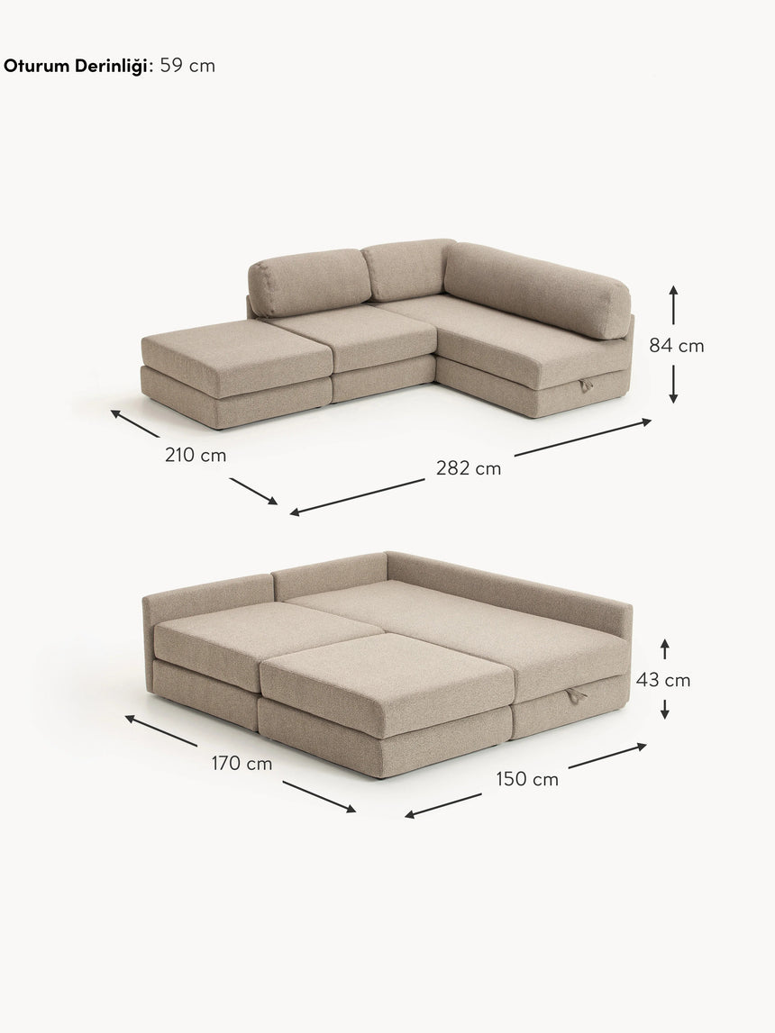 Voys Bazalı Köşe Koltuk Sütlü Kahve Şönil