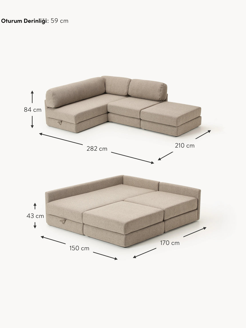 Voys Bazalı Köşe Koltuk Sütlü Kahve Şönil