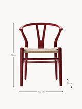 Wishbone Hasır İşlemeli Ahşap Sandalye Şarap Kırmızısı