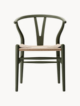 Wishbone Hasır İşlemeli Ahşap Sandalye Zeytin Yeşili