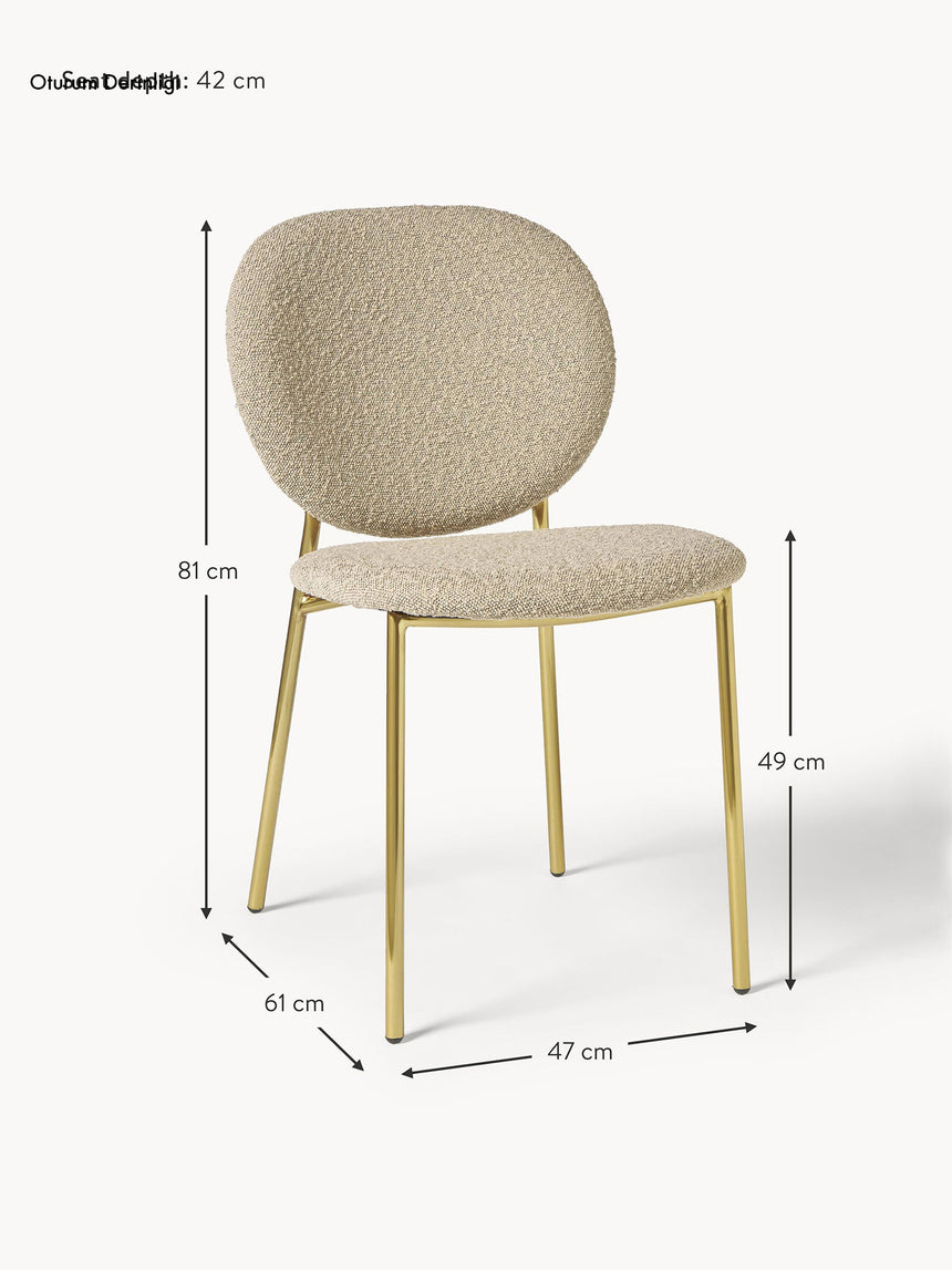 Zarif Metal Sandalye Altın Ayak Bej Bukle