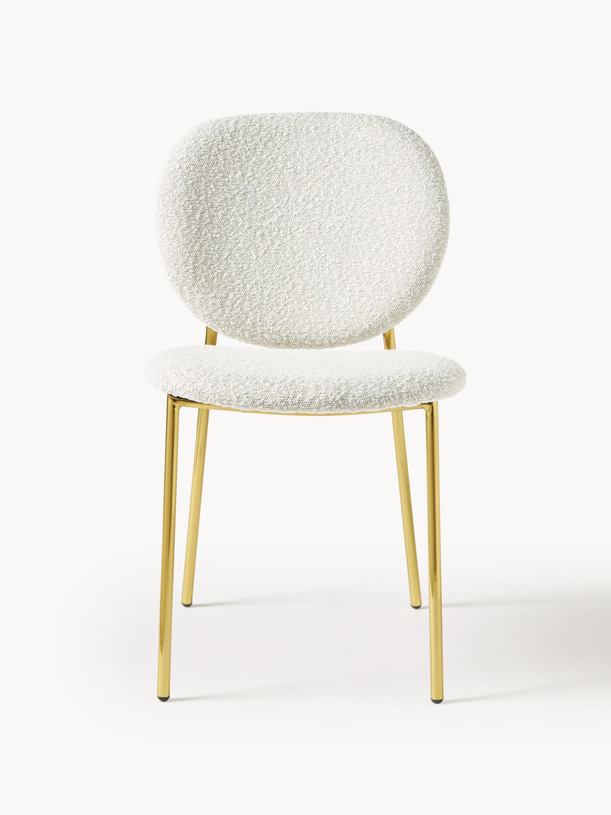 Zarif Metal Sandalye Altın Ayak Kırık Beyaz Bukle