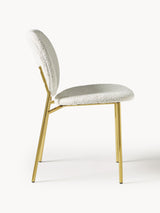 Zarif Metal Sandalye Altın Ayak Kırık Beyaz Bukle