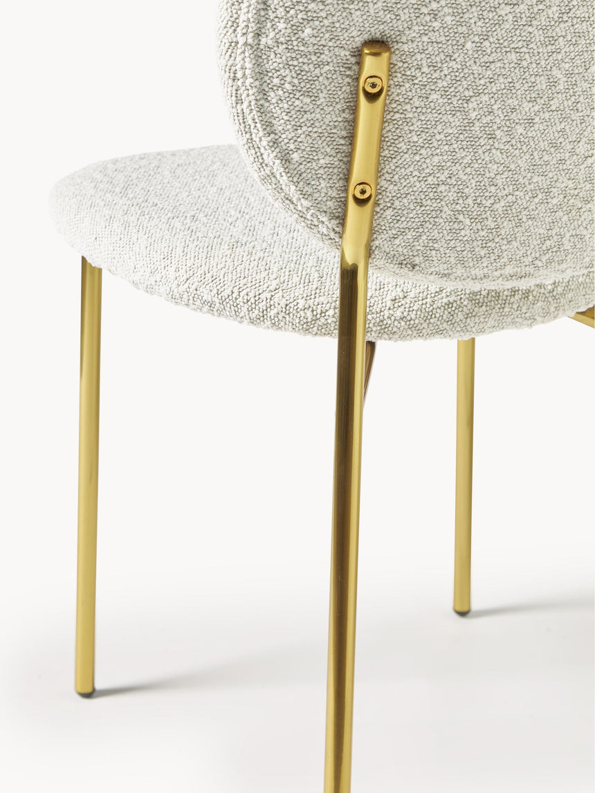 Zarif Metal Sandalye Altın Ayak Kırık Beyaz Bukle