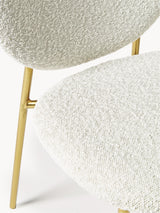 Zarif Metal Sandalye Altın Ayak Kırık Beyaz Bukle