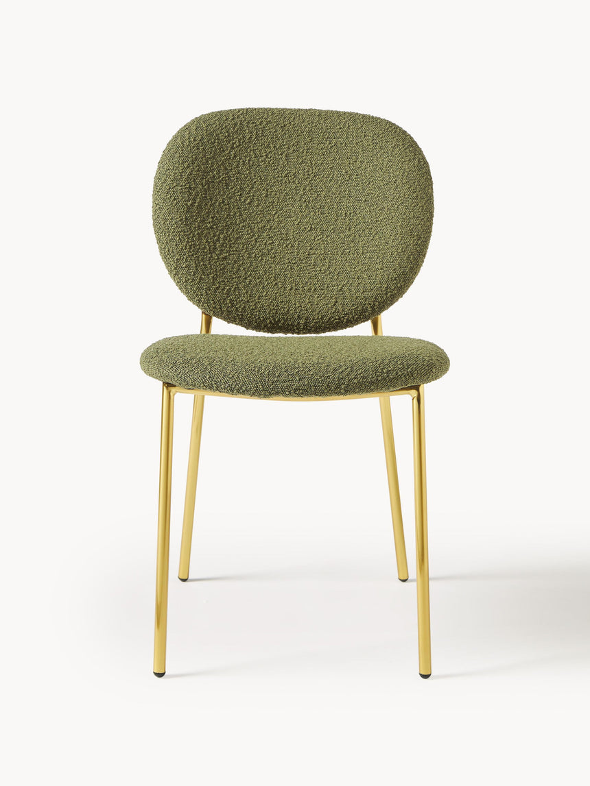 Zarif Metal Sandalye Altın Ayak Yeşil Bukle