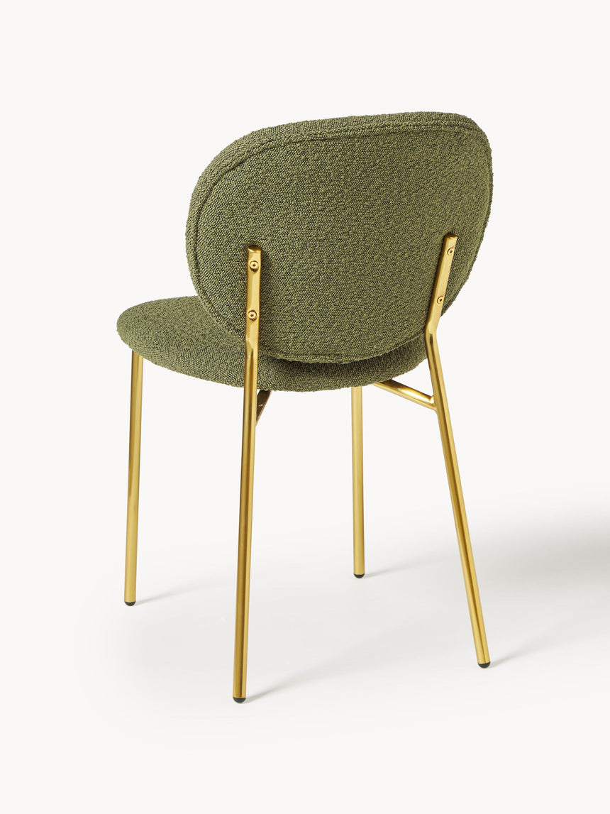 Zarif Metal Sandalye Altın Ayak Yeşil Bukle