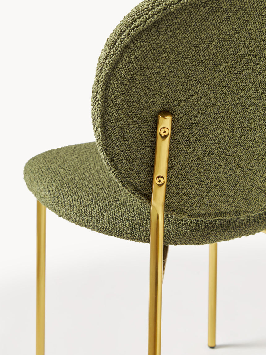 Zarif Metal Sandalye Altın Ayak Yeşil Bukle