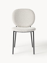 Zarif Metal Sandalye Siyah Ayak Kırık Beyaz Bukle