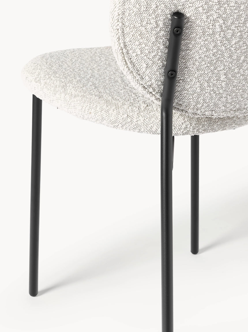 Zarif Metal Sandalye Siyah Ayak Kırık Beyaz Bukle